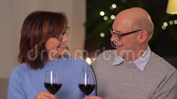 带着一杯红酒的快乐老夫妇视频的预览图