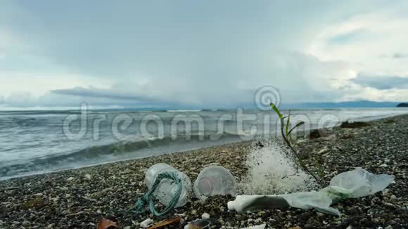 海滩被塑料和废物污染视频的预览图