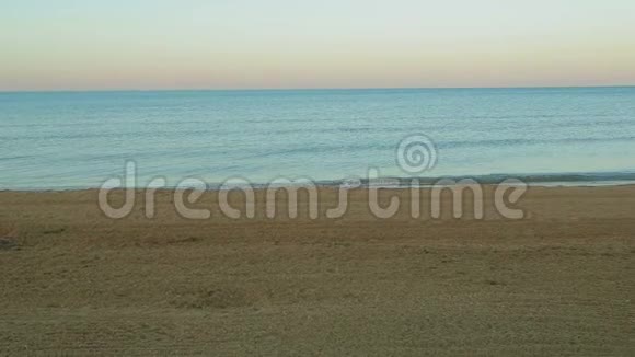 桑迪海滨和蓝色的大海在黎明视频的预览图