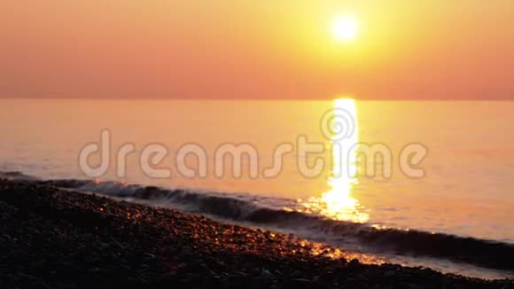 夕阳下一个女人沿着海岸奔跑的剪影视频的预览图