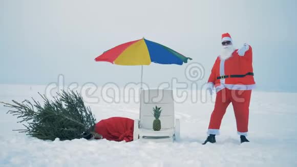 在雪域的海滩绿洲附近跳舞圣诞老人视频的预览图