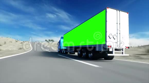 公路上的卡车运输物流理念超级逼真的动画与物理运动绿色屏幕视频的预览图