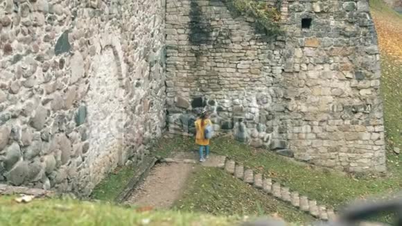 古代的墙上有个女人围着它看视频的预览图