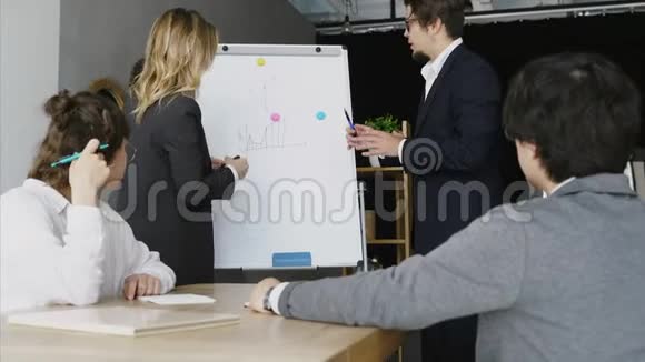 商务人士在会议上用白板讨论战略视频的预览图