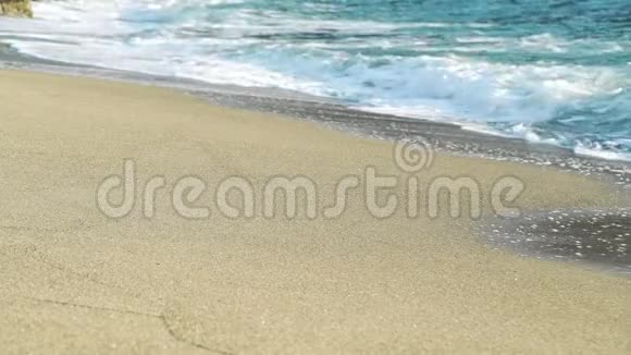 沙滩上的泡沫波浪视频的预览图