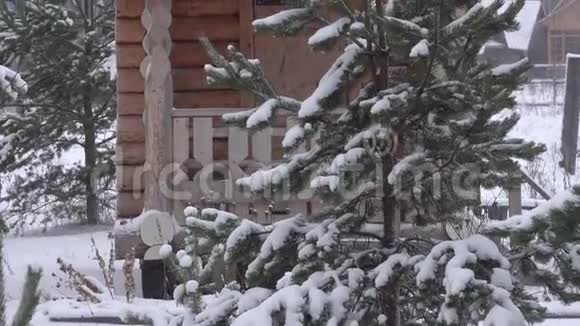 冬季全景与俄罗斯东正教教堂木礼拜堂在松林视频的预览图