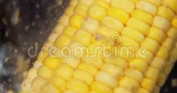 玉米落在有气泡的水里视频的预览图