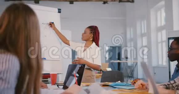 年轻的职业积极的非裔美国商业女性指导合作伙伴在现代健康的办公室视频的预览图