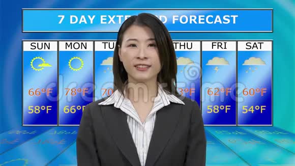 亚裔美国女气象记者在演播室报道视频的预览图