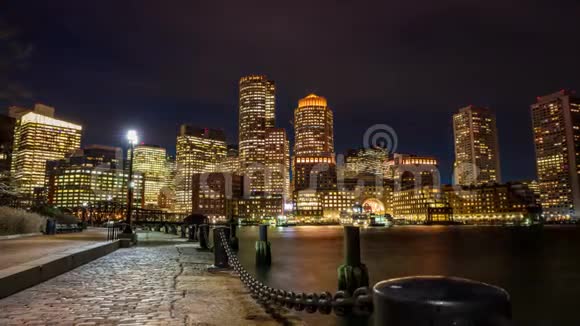 时间流逝波士顿市中心天际线日落视频的预览图