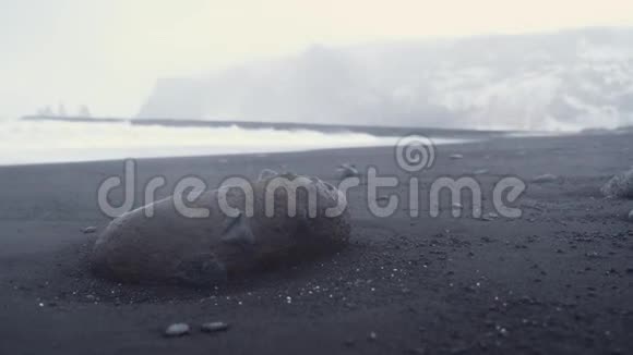 黑沙滩石风暴海洋冰岛降雪视频的预览图