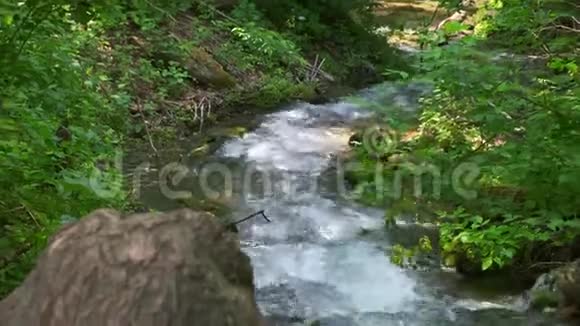 冰冷的山河在石头间流淌寒冷清澈绿松石的河流视频的预览图