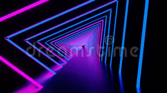 抽象背景光谱霓虹灯三角形无缝循环旋转三维动画视频4k视频的预览图
