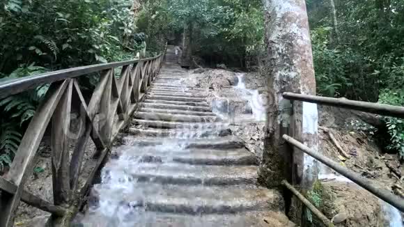 老挝琅勃拉邦楼梯上的匡思瀑布视频的预览图