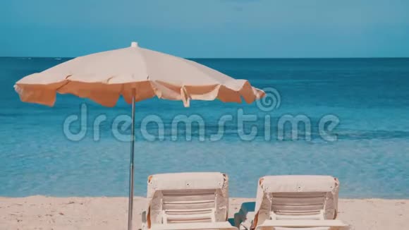 为在干净的海滩上游览做好准备的日光浴床视频的预览图