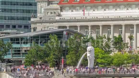 鱼尾狮喷泉和新加坡天际线时间推移视频的预览图