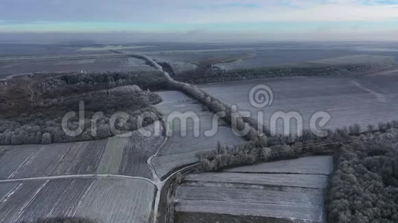 场冬季乌克兰黑土和森林无人驾驶飞机的视角视频的预览图