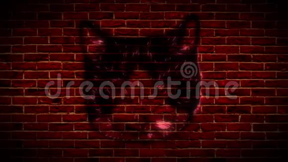 一只微笑的霓虹猫发光的头视频视频的预览图