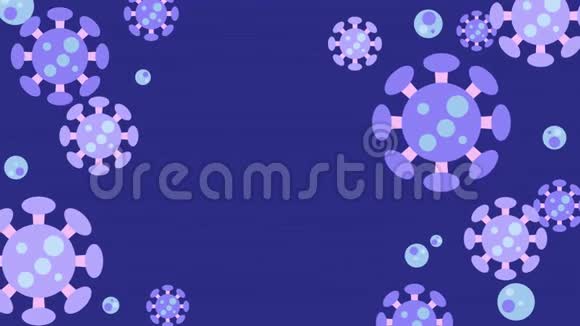 动画平面风格循环镜头冠状病毒2019n科夫新冠状病毒概念在蓝色背景视频的预览图
