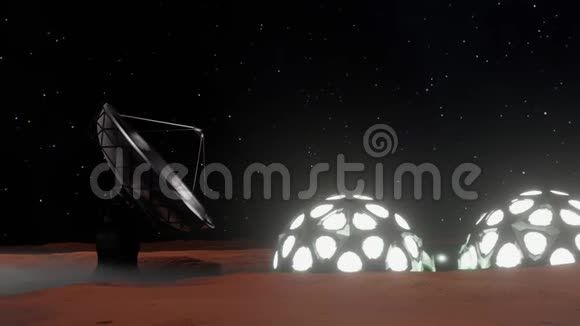 火星穹顶蜂群未来派动画scifi研究站在另一颗行星上的抛物卫星碟视频的预览图