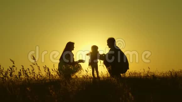 女儿在公园里跳进父亲怀里家庭观念在大自然中和一个小孩子散步孩子玩爸爸视频的预览图