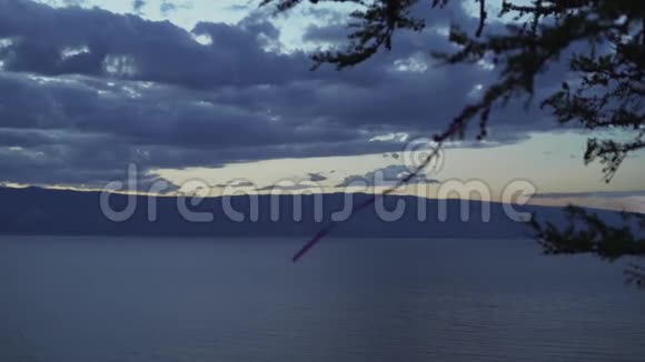 俄罗斯贝加尔湖日落时的萨满树视频的预览图
