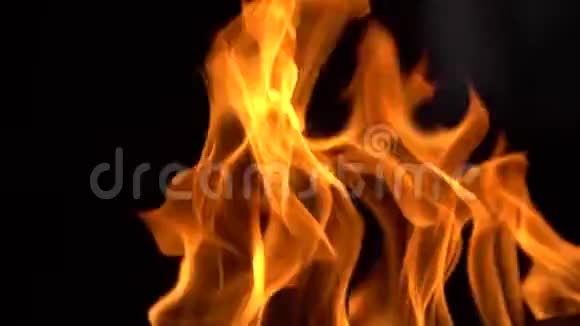 火和燃烧火焰黑色背景关闭慢动作视频的预览图