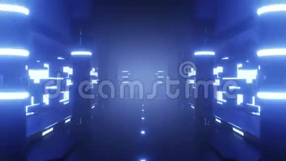 未来主义科幻霓虹灯隧道无缝环动画3渲染视频的预览图