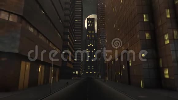 空夜黑暗城市街道3D动画1视频的预览图