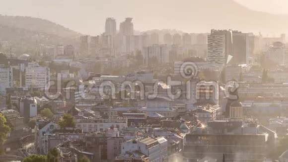 萨拉热窝时间推移历史市中心全景空中城市景观视频的预览图