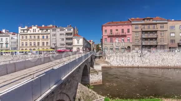 拉丁桥延时超移观波斯尼亚和黑塞哥维那最古老的桥梁之一视频的预览图