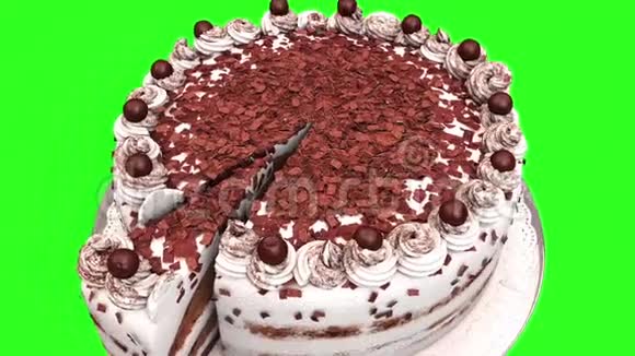 九年蛋糕生日快乐绿幕3D渲染动画视频的预览图