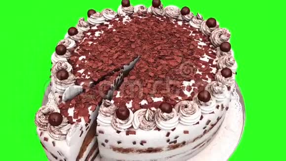六年蛋糕生日快乐绿幕3D渲染动画视频的预览图