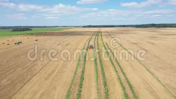 田间空中观景农业联合粮食作物机械收割机视频的预览图