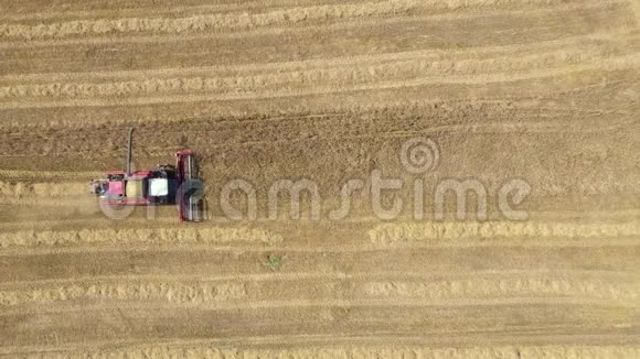 农田收割机在农村地区空中俯视采集熟麦穗视频的预览图