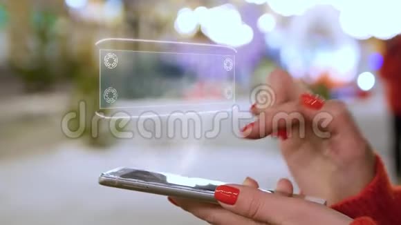 女性手互动平视显示器全息图组长视频的预览图