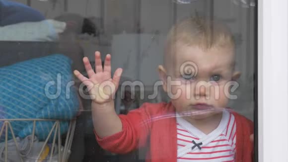 幼儿女孩按压面窗玻璃视频的预览图