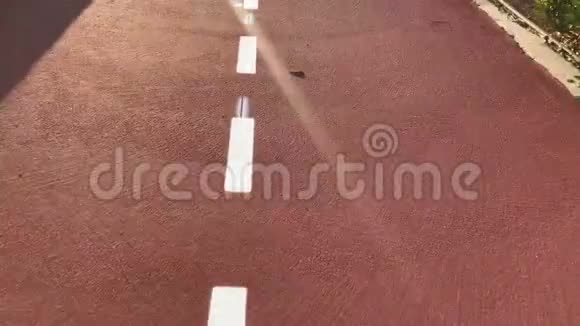 自行车路为自行车路在公园有自行车符号人行道上的红色自行车道视频的预览图