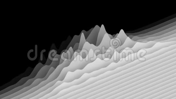在黑色背景上起伏的白色层形成极简主义的地形表面抽象CG动画循环3d视频的预览图