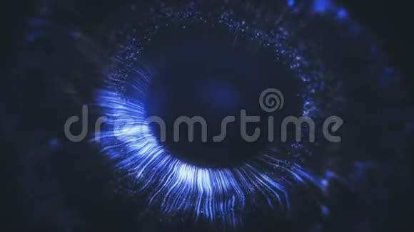 蓝色和蓝色的线条在爆炸后从明亮的圆圈中散射出来形成体积的人蓝眼睛模型视频的预览图