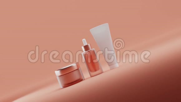 设置空白化妆品包装模拟粘贴橙色背景三维渲染视频的预览图