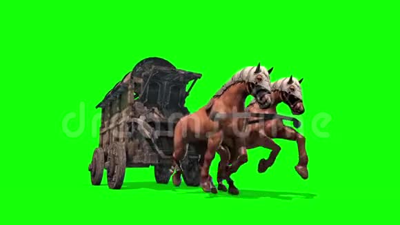 马车跑前绿色屏幕3D渲染动画视频的预览图