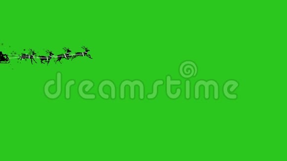 圣诞老人雪橇驯鹿轮廓绿色屏幕圣诞3D渲染动画视频的预览图