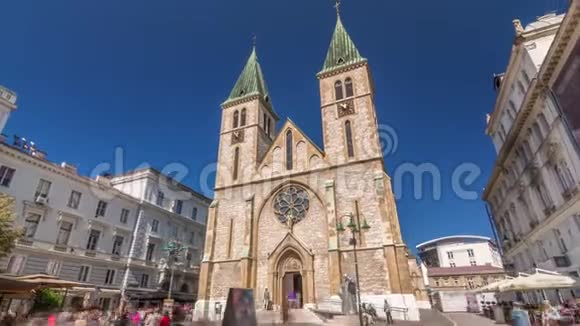 天主教大教堂又称圣心大教堂时间推移超脱在萨拉热窝波斯尼亚和黑塞哥维那视频的预览图