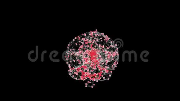 人类大脑中充满红色bokeh颗粒的抽象旋转显示感染部位视频的预览图
