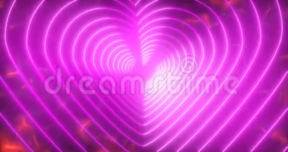 摘要无缝环粉红色霓虹灯VJ科幻未来隧道的心脏形式视频的预览图