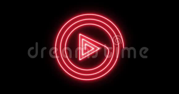 在矩形螺旋中以播放按钮的形式出现闪烁的霓虹灯螺旋视频的预览图