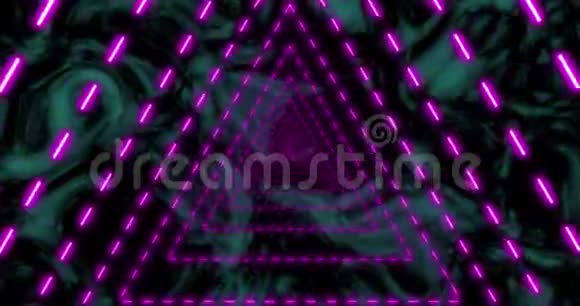 抽象无缝环粉红色霓虹灯未来隧道虚线三角形形式视频的预览图