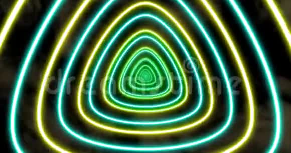三角形无缝环蓝黄霓虹未来隧道视频的预览图