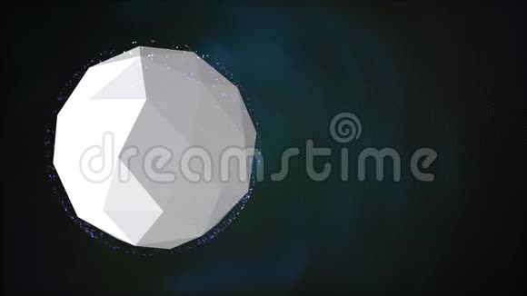 卡通般的低保利白色行星漂浮在蓝色背景上周围有密集的电磁波视频的预览图